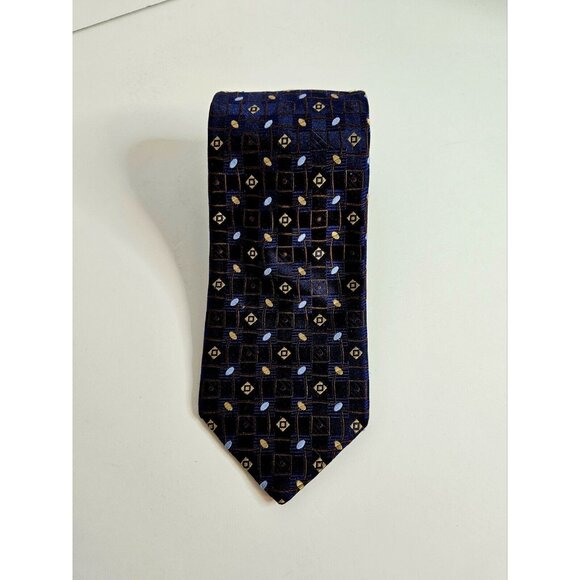 John W Nordstrom Mens Silk Tie Geometric Pattern Navy Blue Made in USA 60" - Picture 5 of 8